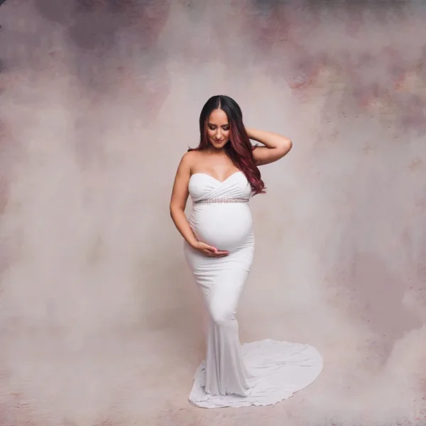 Maternity Dress Off Shoulder Stretchy Jersey Mermaid Photo Shoot Gown - Image 20
