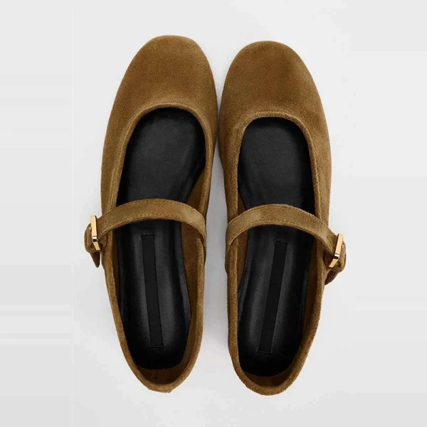 Brown Low Heel Retro Closed Toe Faux Leather Sandals Women - Image 2