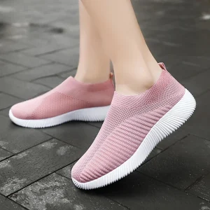 Women Vulcanized Sneakers Slip-On Flats, Breathable Mesh Walking Shoes
