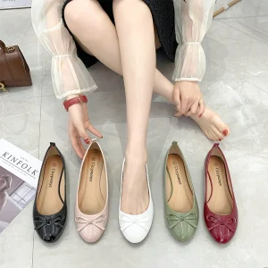 Women's bow flat shoes, round head soft sole non-slip commuter casual shoes