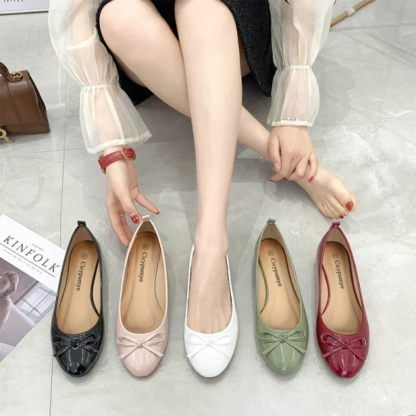 Women's bow flat shoes, round head soft sole non-slip commuter casual shoes