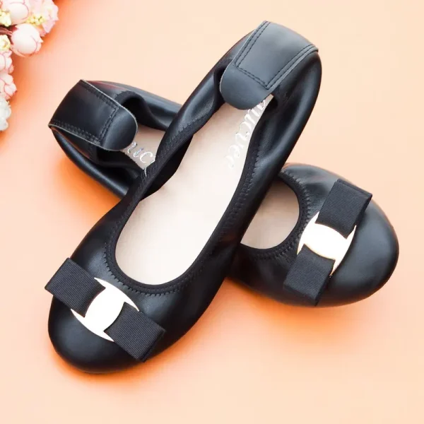 Designer Genuine Leather Ballet Flats Soft Comfortable Sequined Bowknots - Image 2