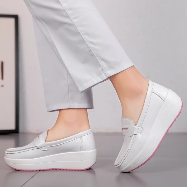 Women Comfortable Breathable Non-Slip White Leather Nursing Work Shoes - Image 9