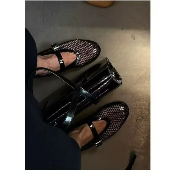 Mesh Ballet Flats For Women Black Mary Jane Loafers Shoes - Image 7