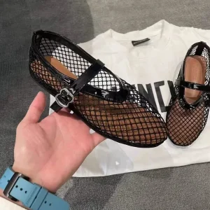 Mesh Ballet Flats For Women Black Mary Jane Loafers Shoes