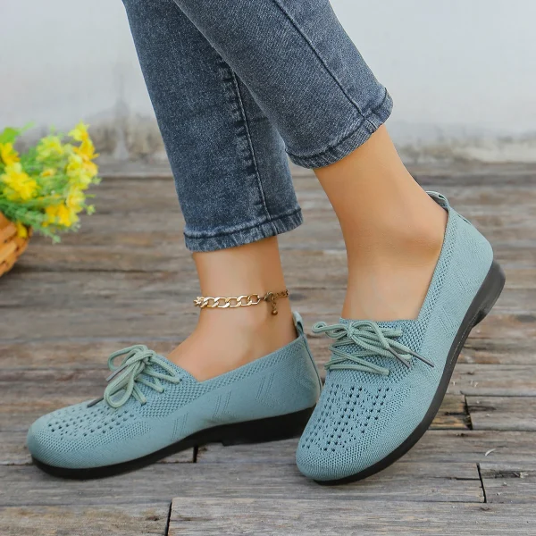 Women's Knit Flat Shoes Breathable Hollow Soft Comfortable Walking Shoes - Image 18