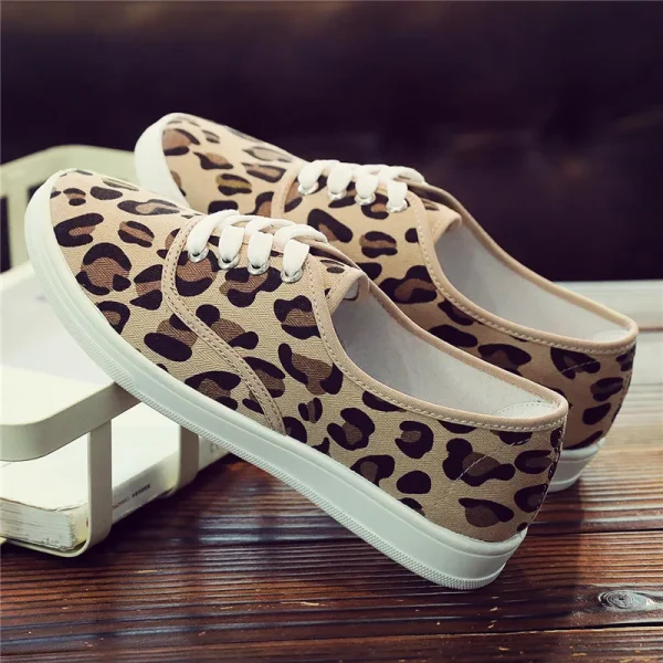 Leopard Print Canvas Flat Shoes Women Korean Versatile Casual Sneakers - Image 27