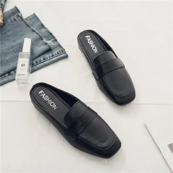 Baotou Half Slippers Women Soft Leather Slip-On Flat Casual Shoes - Image 19