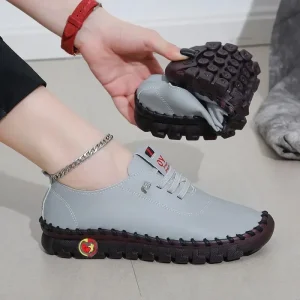 Women’s Leather Lace-Up Flat Loafers Casual Comfortable Mom Shoes