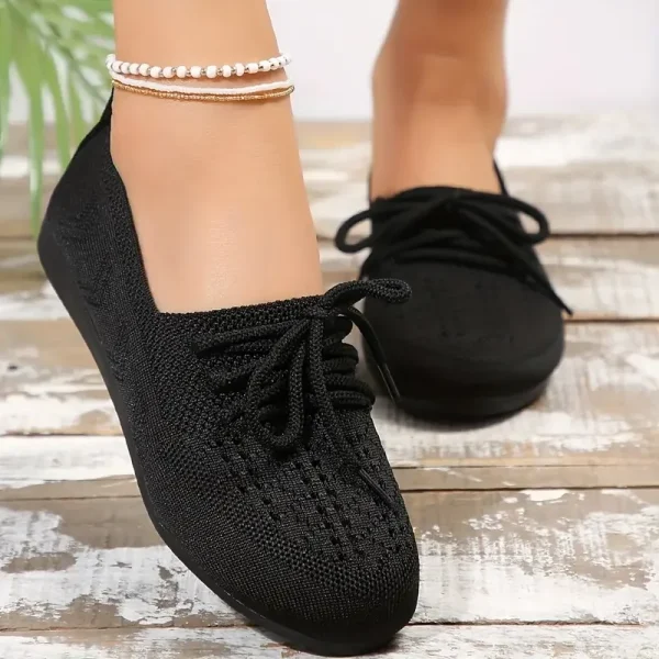Women's Knit Flat Shoes Breathable Hollow Soft Comfortable Walking Shoes - Image 2