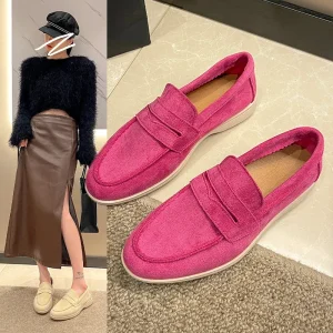 Women Khaki Suede Flat Shoes Slip-on Loafers Comfortable Mules