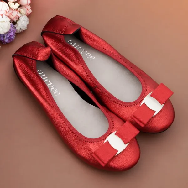 Designer Genuine Leather Ballet Flats Soft Comfortable Sequined Bowknots - Image 5