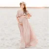 Maternity Dress Pink Ruffles Bohemian Chiffon Maxi Photography Wear