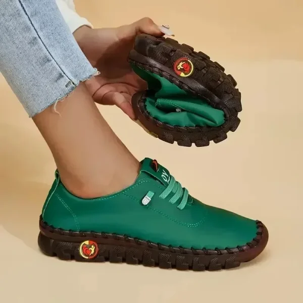 Women’s Leather Lace-Up Flat Loafers Casual Comfortable Mom Shoes - Image 2