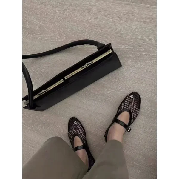 Mesh Ballet Flats For Women Black Mary Jane Loafers Shoes - Image 24