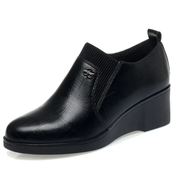 4.5cm Soft Leather Comfortable Platform Wedges Loafers Office Work Shoes - Image 28