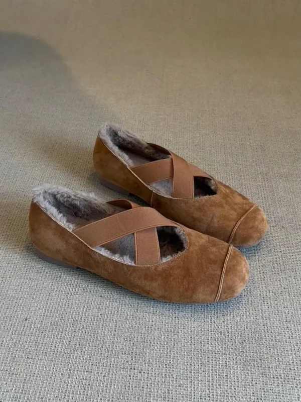 Winter Cross-Band Ballet Flats for Women 2024 New Arrival with Furry Design - Image 5