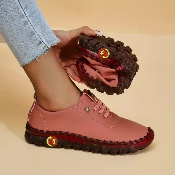 Women’s Leather Lace-Up Flat Loafers Casual Comfortable Mom Shoes - Image 4