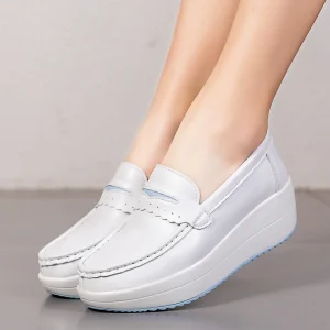 Women Comfortable Breathable Non-Slip White Leather Nursing Work Shoes
